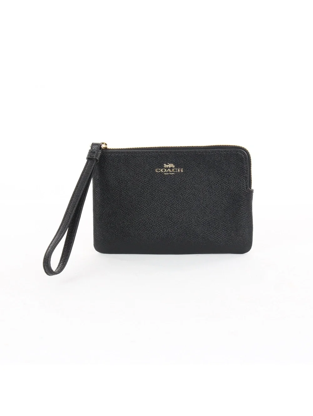 Coach F58032 Corner Zip Wristlet Black Crossgrain Leather